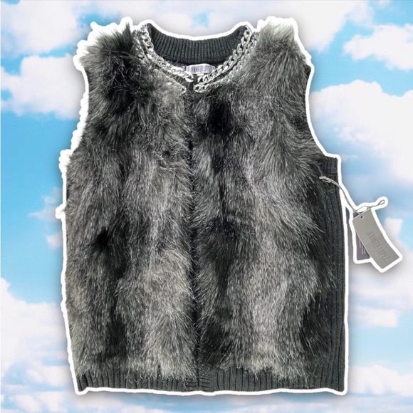 NWT JENNIFER LOPEZ Modern Bohemia Vegan Faux Fur Rib Knit Open Sweater Vest Boho - Picture 6 of 14